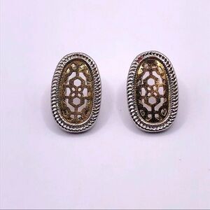 Two-tone Silver Edge Gold Filagree Designed Center Earrings